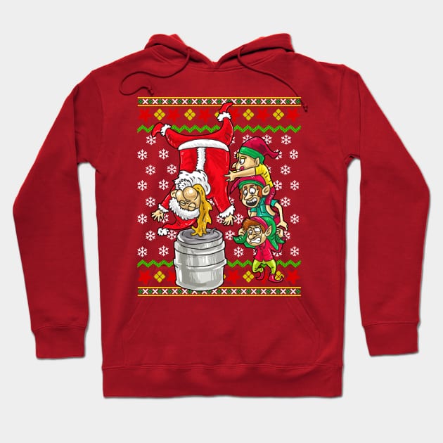 Santa Claus Elf Beer Keg Stand Ugly Christmas Sweater Hoodie by E